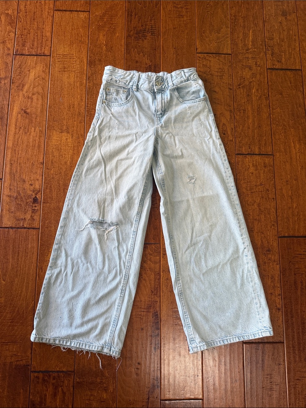 Zara Kids Light Blue Wide-Leg Distressed Jeans
